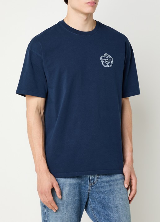 Denham Sake T-shirt met logo- en backprint - achterkant 4 donkerblauw