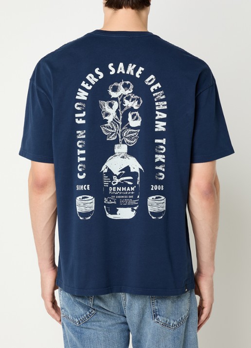 Denham Sake T-shirt met logo- en backprint - detail 3 donkerblauw
