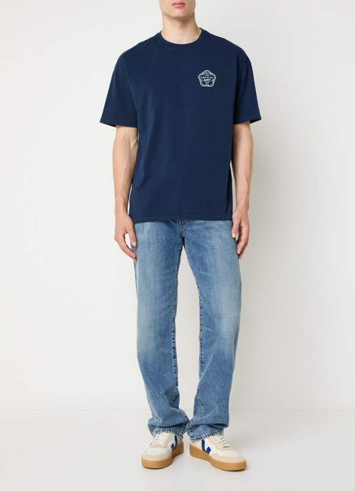 Denham Sake T-shirt met logo- en backprint - voorkant 2 donkerblauw