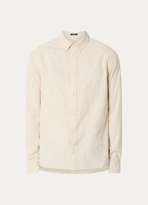 Denham Scissor regular fit overhemd in linnenblend - voorkant 3 beige