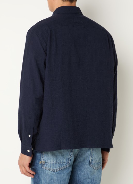 Denham Scissor regular fit overhemd van piqué katoen - achterkant 3 donkerblauw