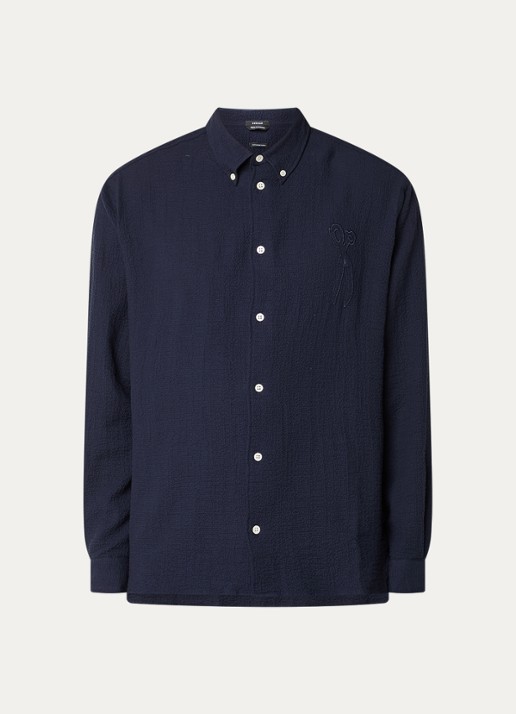 Denham Scissor regular fit overhemd van piqué katoen - voorkant donkerblauw