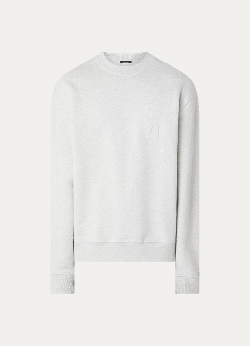 Denham Scissor sweater met logoborduring - voorkant 2 grijsmele