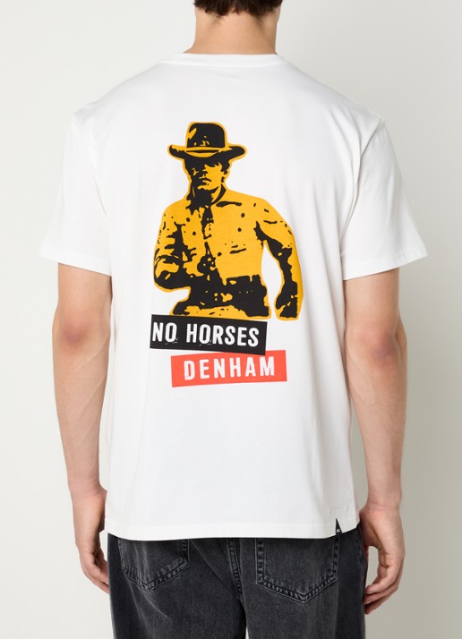 Denham Shot T-shirt met logo- en backprint - detail wit