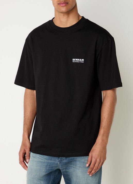 Denham T-shirt met logo- en backprint - achterkant zwart