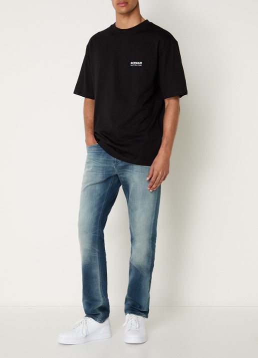 Denham T-shirt met logo- en backprint - voorkant 4 zwart