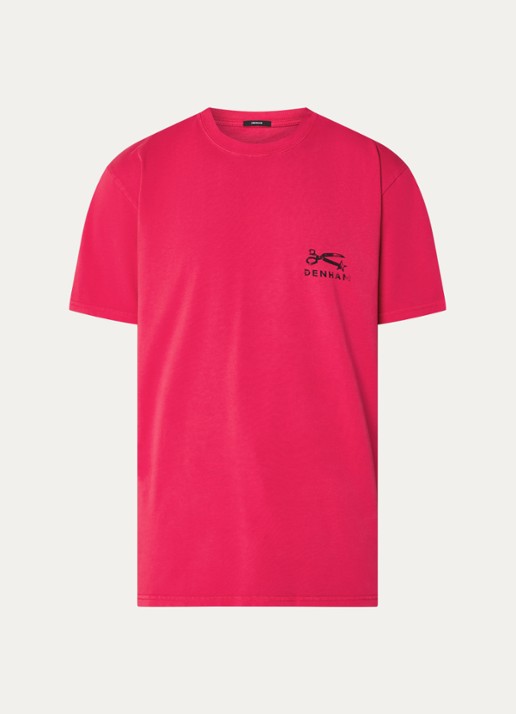 Denham T-shirt met logo- en backprint - voorkant rood