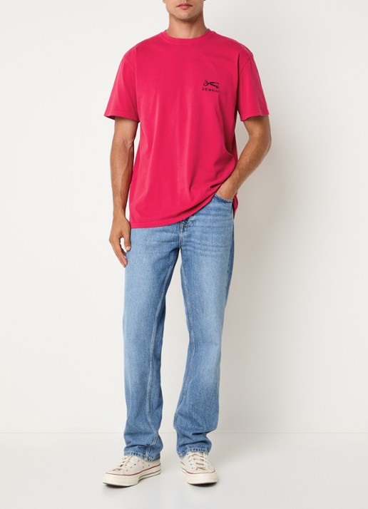 Denham T-shirt met logo- en backprint - voorkant 2 rood