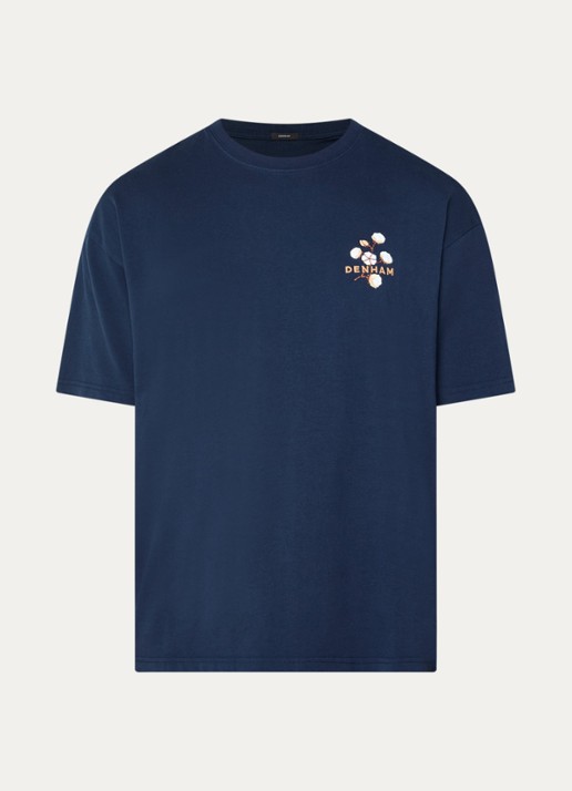 Denham T-shirt met logoprint - voorkant donkerblauw