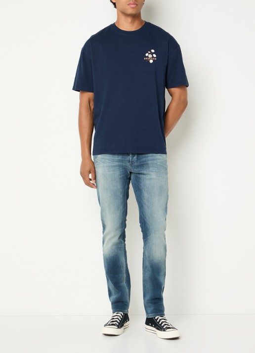 Denham T-shirt met logoprint - voorkant 2 donkerblauw