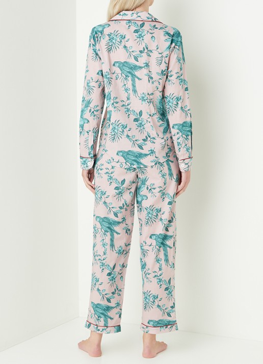 Desmond & Dempsey Parrot pyjamaset van  katoen - achterkant oudroze