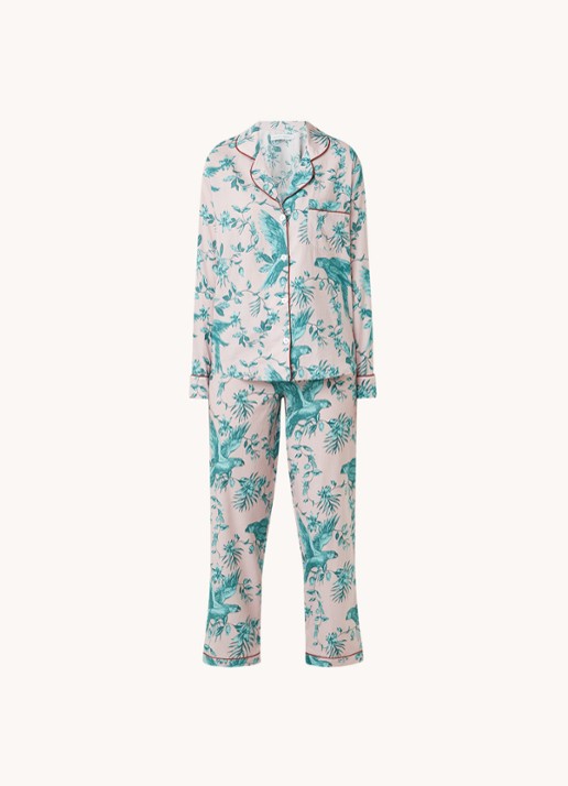 Desmond & Dempsey Parrot pyjamaset van  katoen - voorkant 2 oudroze