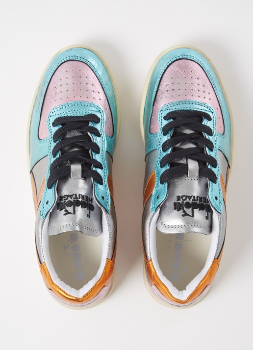 Diadora Mi Basket Low sneaker van leer met metallic finish - detail 4 blauw