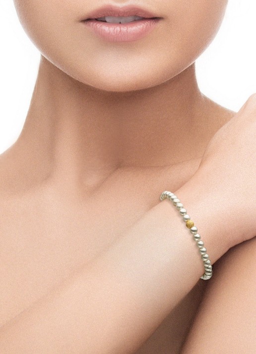 Diamond Point Geelgouden armband witte zoetwaterparel Rivièra - voorkant 2 wit