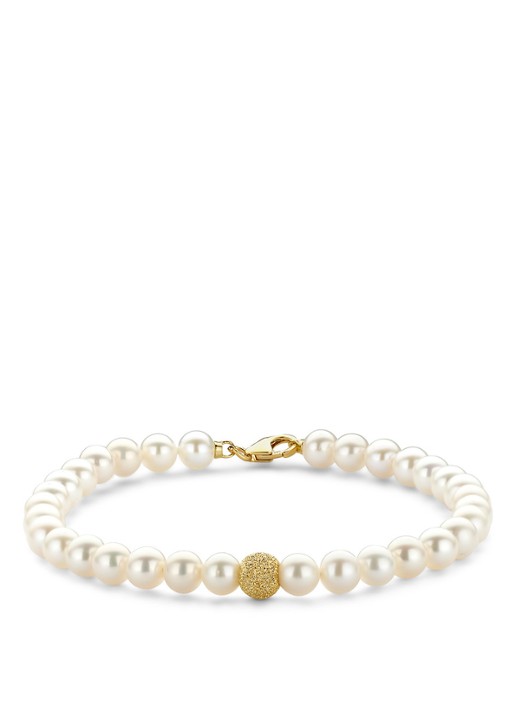 Diamond Point Geelgouden armband witte zoetwaterparel Rivièra