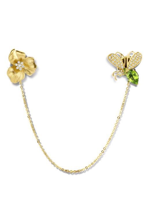 Diamond Point Geelgouden broche, 0.78 ct tsavoriet, Queen Bee - voorkant geelgoud