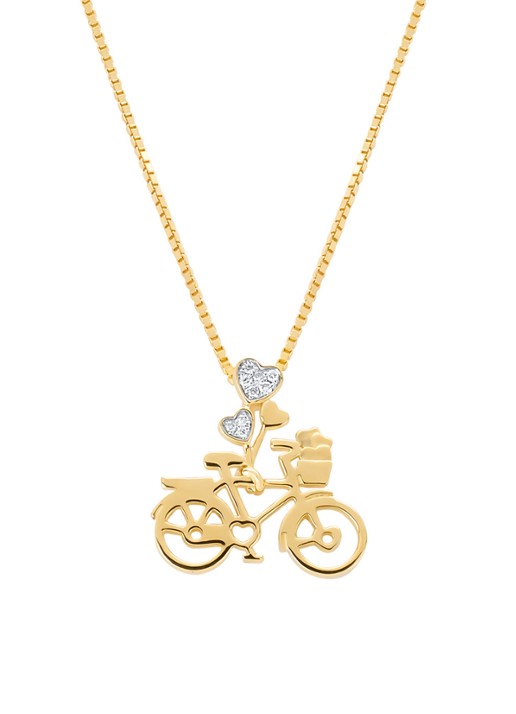 Diamond Point Geelgouden Fiets hanger, 0.03 ct diamant, Dutch icons