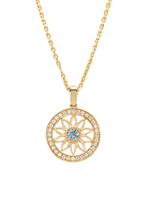 Diamond Point Geelgouden hanger, 0.11 ct aquamarijn, Birthstones