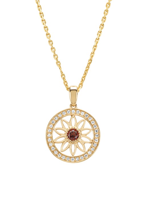 Diamond Point Geelgouden hanger, 0.13 ct granaat, Birthstones