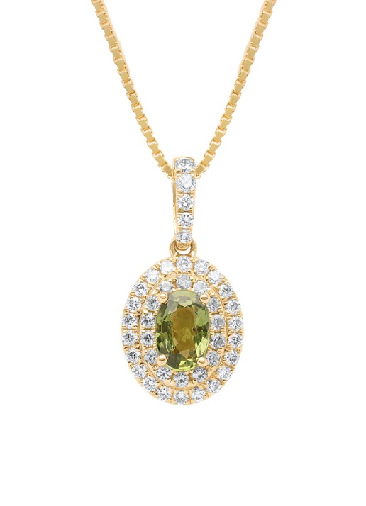 Diamond Point Geelgouden hanger, 0.71 ct groene saffier, Eden