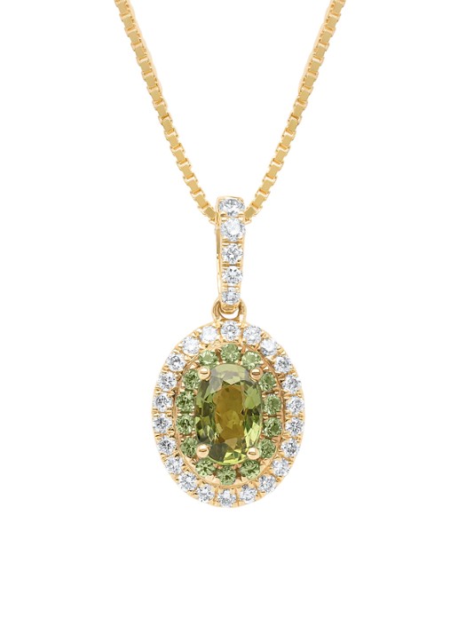 Diamond Point Geelgouden hanger, 0.71 ct groene saffier, Eden