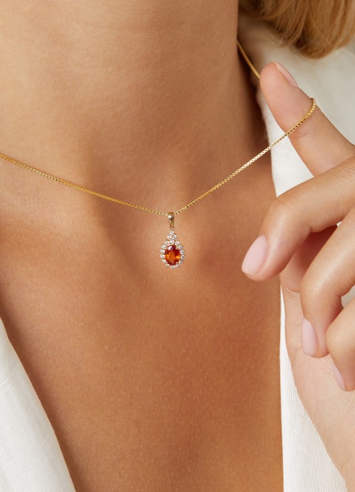 Diamond Point Geelgouden hanger, 1.00 ct oranje saffier, Eden - detail 3 geelgoud