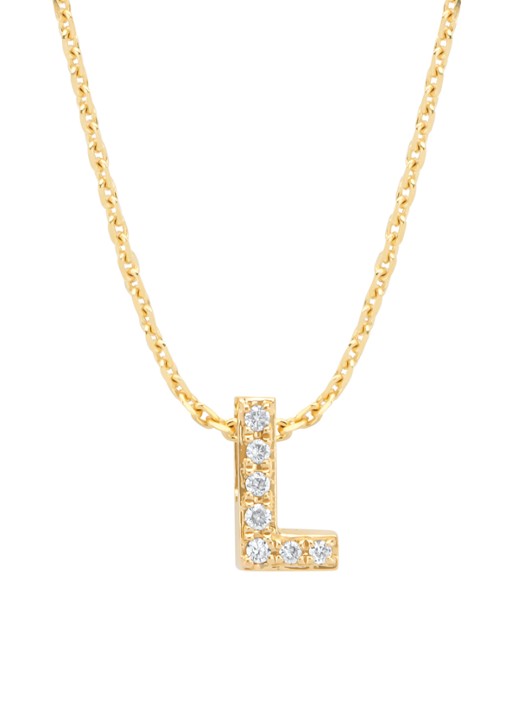Diamond Point Geelgouden hanger L, 0.03 ct diamant, Alphabet