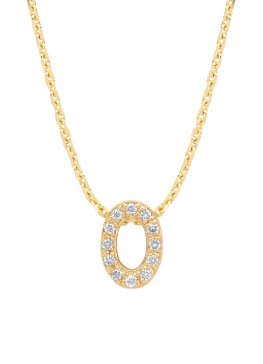 Diamond Point Geelgouden hanger O, 0.05 ct diamant, Alphabet