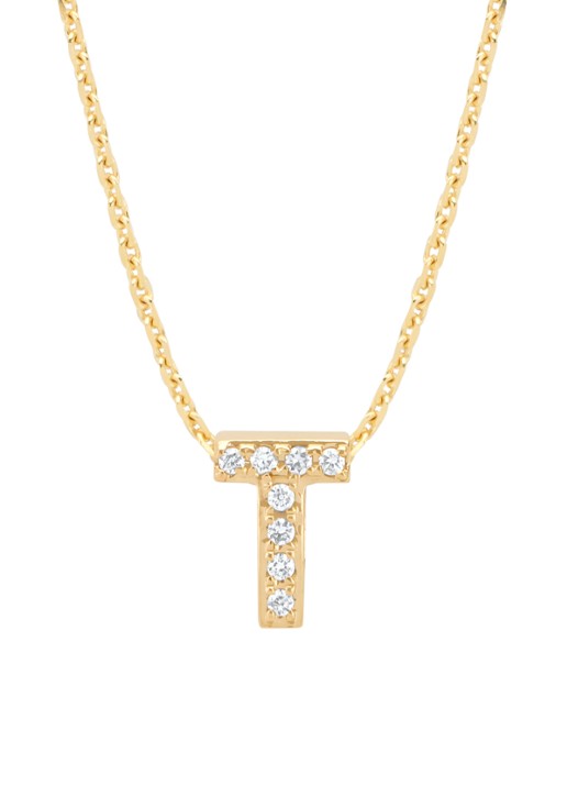 Diamond Point Geelgouden hanger T, 0.04 ct diamant, Alphabet