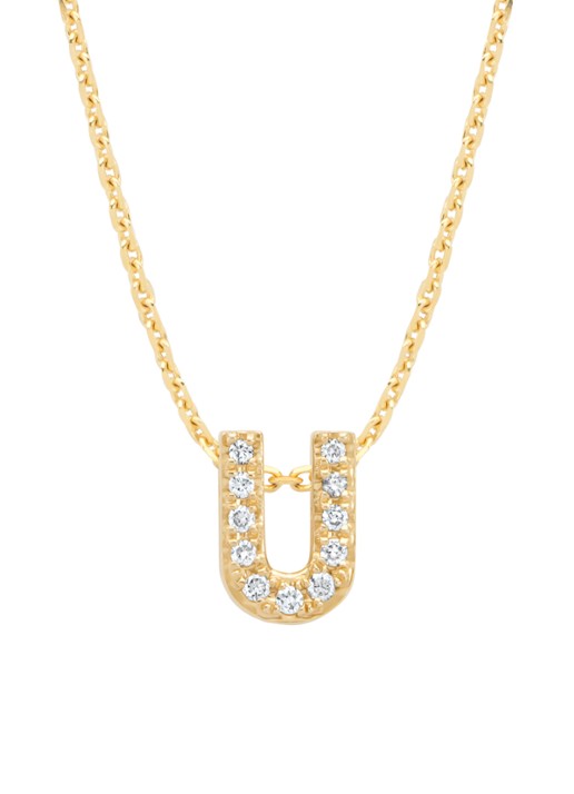 Diamond Point Geelgouden hanger U, 0.05 ct diamant, Alphabet
