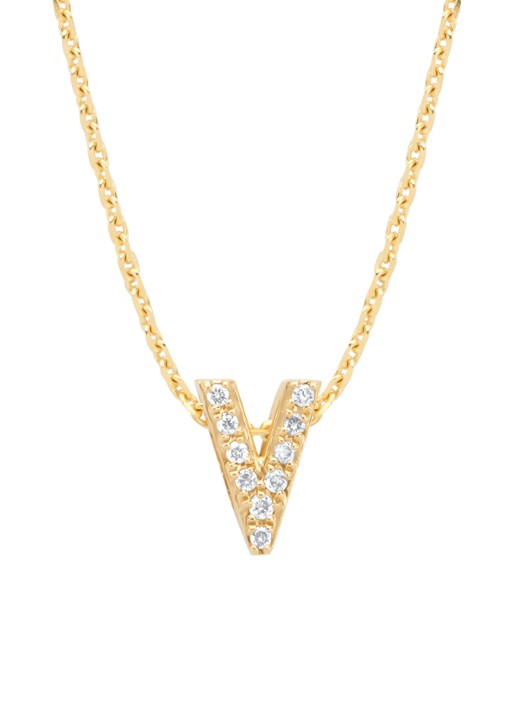 Diamond Point Geelgouden hanger V, 0.04 ct diamant, Alphabet
