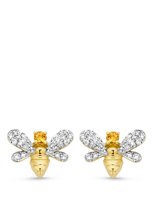 Diamond Point Geelgouden oorsieraden 0.07 ct citrien Queen Bee