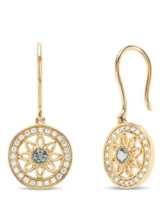 Diamond Point Geelgouden oorsieraden, 0.12 ct aquamarijn, Birthstones