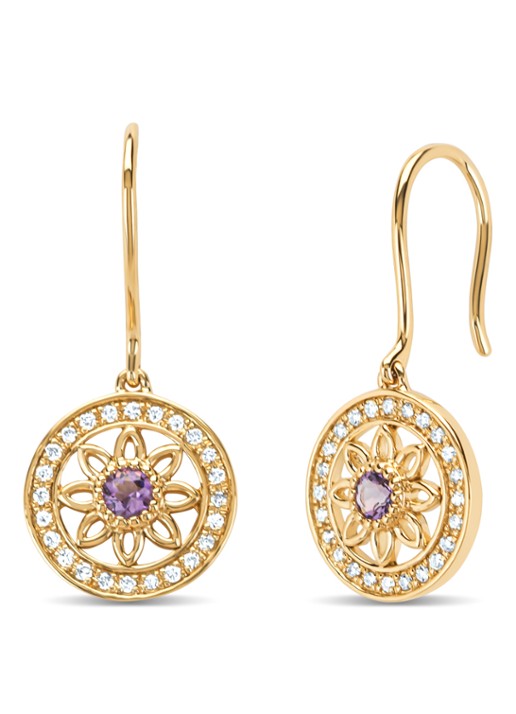 Diamond Point Geelgouden oorsieraden, 0.13 ct amethist, Birthstones