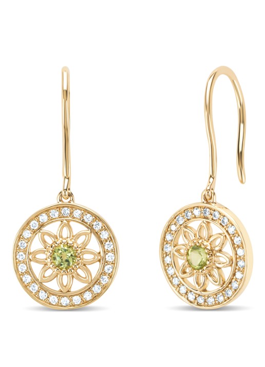 Diamond Point Geelgouden oorsieraden, 0.15 ct peridoot, Birthstones