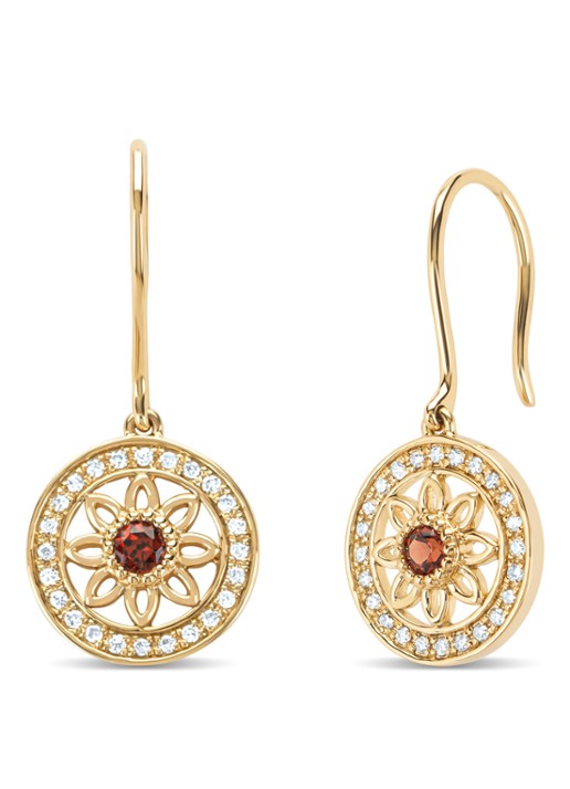 Diamond Point Geelgouden oorsieraden, 0.17 ct granaat, Birthstones