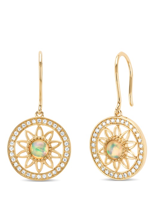 Diamond Point Geelgouden oorsieraden, 0.30 ct opaal, Birthstones