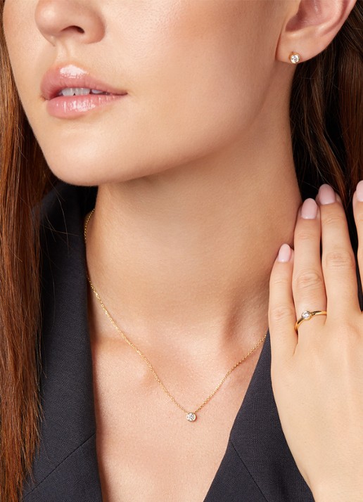 Diamond Point Geelgouden oorsieraden, 0.40 ct diamant, Hearts & Arrows - voorkant 2 geelgoud
