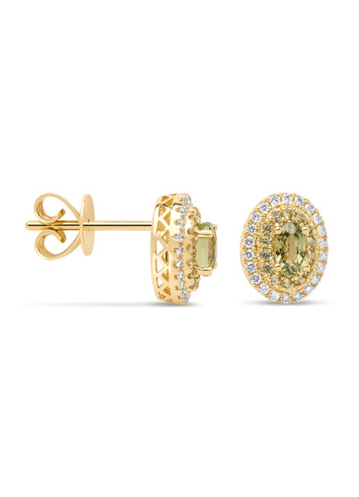 Diamond Point Geelgouden oorsieraden, 0.80 ct groene saffier, Eden