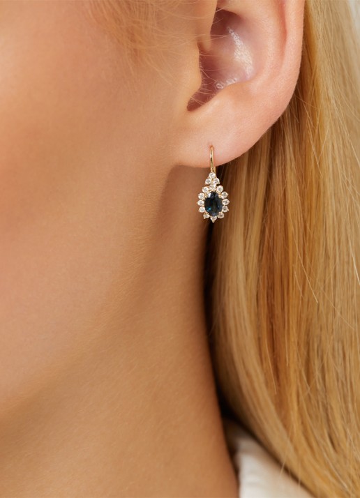 Diamond Point Geelgouden oorsieraden, 1.21 ct blauwe saffier, Eden - detail 3 geelgoud