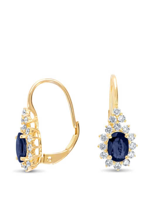Diamond Point Geelgouden oorsieraden, 1.21 ct blauwe saffier, Eden