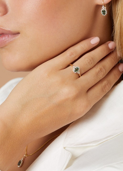 Diamond Point Geelgouden oorsieraden, 1.21 ct groene saffier, Eden - detail 4 geelgoud