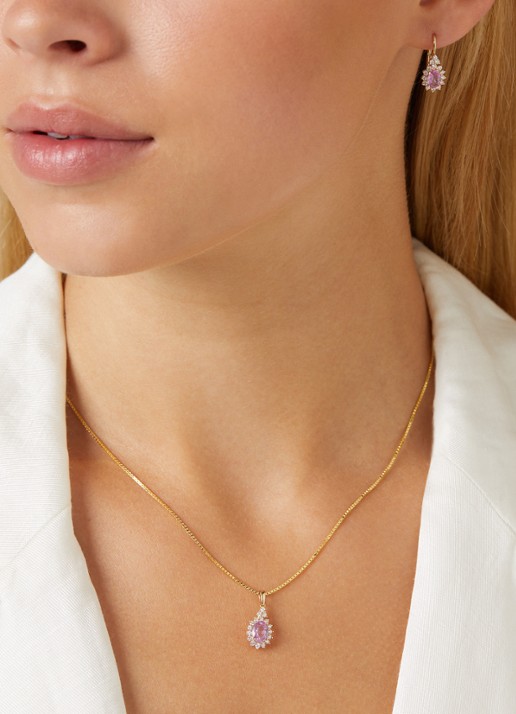 Diamond Point Geelgouden oorsieraden, 1.21 ct roze saffier, Eden - detail 3 geelgoud