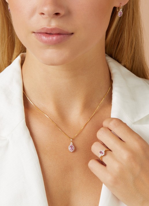 Diamond Point Geelgouden oorsieraden, 1.21 ct roze saffier, Eden - voorkant 2 geelgoud