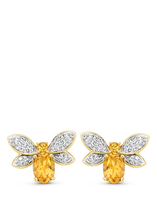 Diamond Point Geelgouden oorsieraden 1.55 ct citrien Queen Bee