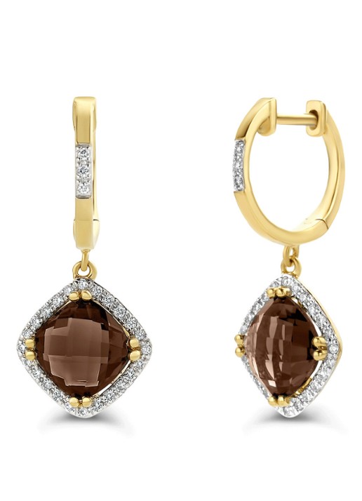 Diamond Point Geelgouden oorsieraden 2.94 ct rookkwarts Fiësta