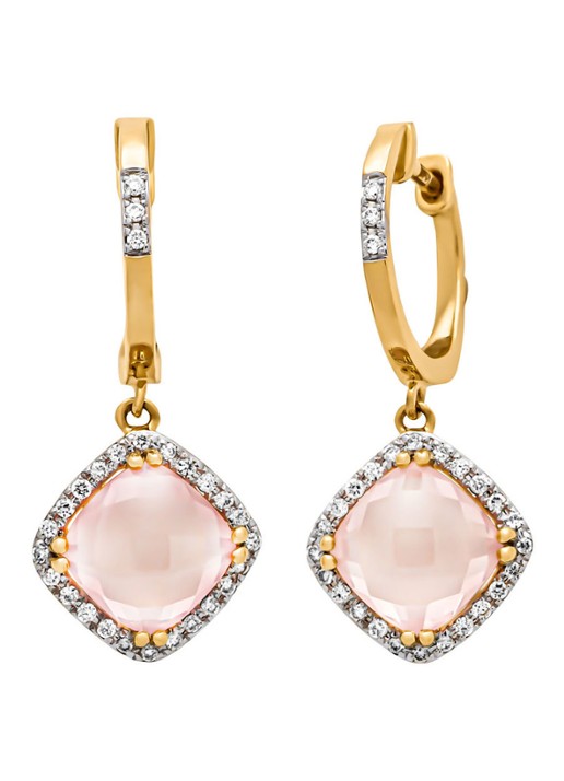 Diamond Point Geelgouden oorsieraden, 3.39 ct roze kwarts, Fiësta