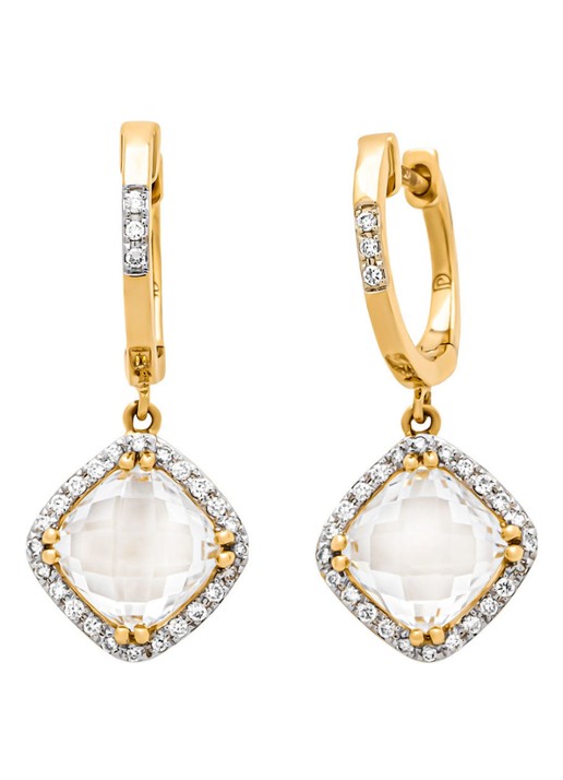 Diamond Point Geelgouden oorsieraden, 3.88 ct witte topaas, Fiësta