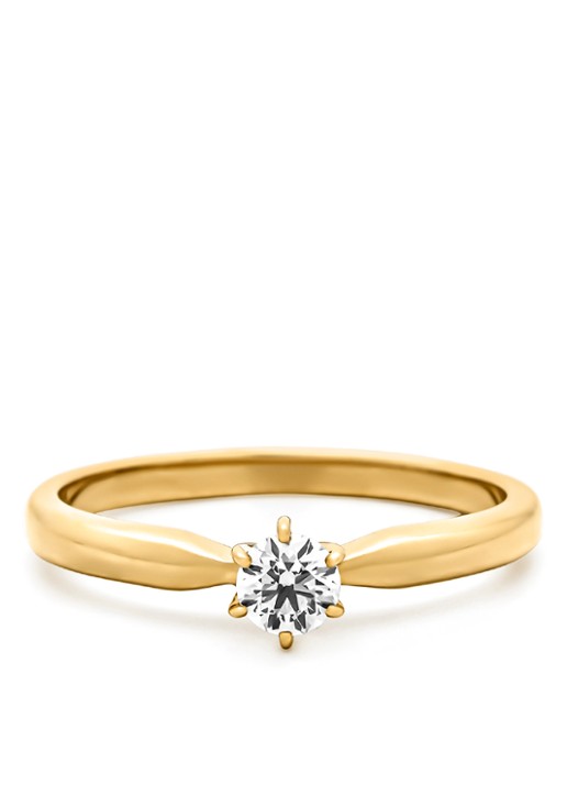 Diamond Point Geelgouden ring, 0.20 ct diamant, Hearts & Arrows - detail geelgoud