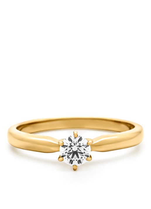Diamond Point Geelgouden ring, 0.30 ct diamant, Hearts & Arrows - detail geelgoud